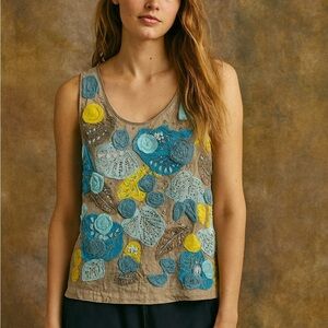 Embroidered Floral Tank Top - Multicolor